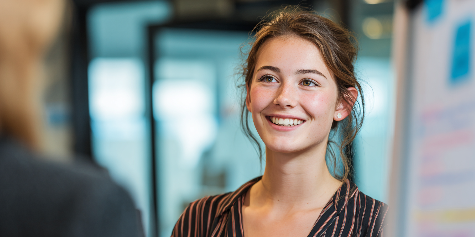 Project Management Diploma A young female project manager presenting a project status update to a senior UK stakeholder.