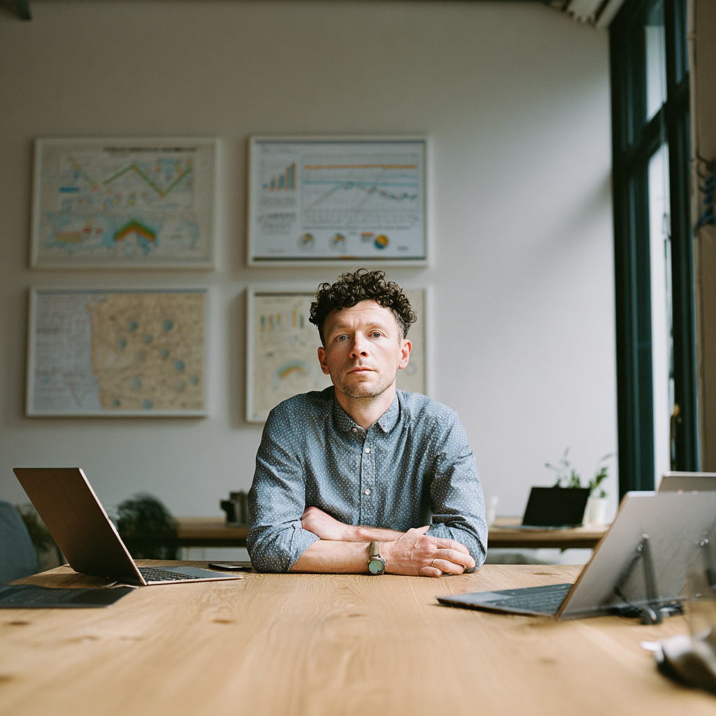 Professional working at desk with laptop